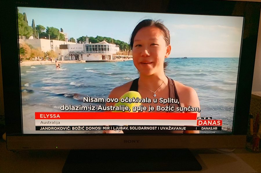 Alyssa on Croatian TV for playing picigin